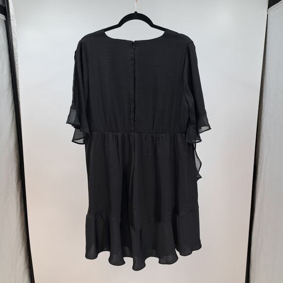 Who What Wear Mini Dress L Flutter Keyhole Sleeve Chiffon Ruffled Tiered Black - Picture 2 of 8